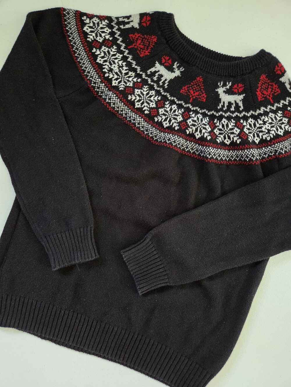 Charter Club Family Collection Black Fair Isle Reindeer Holiday Sweater Boy's LG